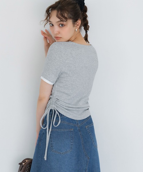 coca(coca)(コカ)の「サイドギャザーレイヤードTシャツ(Tシャツ/カットソー・レディース・グレー/ブラック・L/M/S)」の12枚目の写真