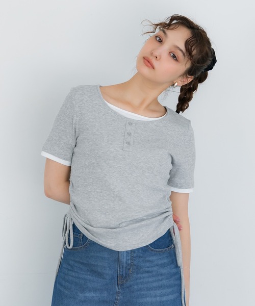 coca(coca)(コカ)の「サイドギャザーレイヤードTシャツ(Tシャツ/カットソー・レディース・グレー/ブラック・L/M/S)」の15枚目の写真