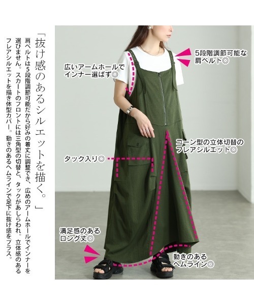 GOLDJAPAN(ゴールドジャパン)の「ハーフZIP肩ベルトサロペットワンピース【大きいサイズ対応】(ジャンパースカート・レディース・カーキ/ブラック・4L~5L/LL~3L)」の3枚目の写真