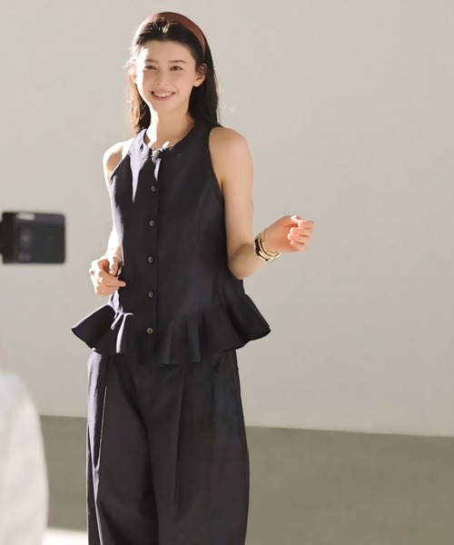 Aelina(エリナ)の「フリルノースリーブセットアップ(セットアップ・レディース・インディゴブルー・L/M/S)」の3枚目の写真