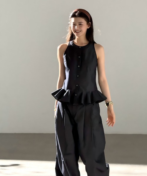 Aelina(エリナ)の「フリルノースリーブセットアップ(セットアップ・レディース・インディゴブルー・L/M/S)」の5枚目の写真