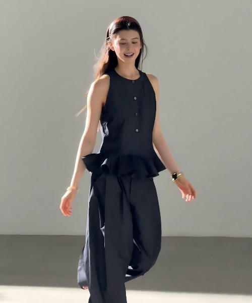 Aelina(エリナ)の「フリルノースリーブセットアップ(セットアップ・レディース・インディゴブルー・L/M/S)」の9枚目の写真