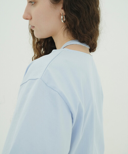 FREAK'S STORE(フリークスストア)の「CLANE/クラネ W FACE NOTCHED RIB OVER TOPS/ダブルフェイスノッチドリブオーバートップス(Tシャツ/カットソー・レディース・サックスブルー/ブラック/オフホワイト・フリ-)」の2枚目の写真