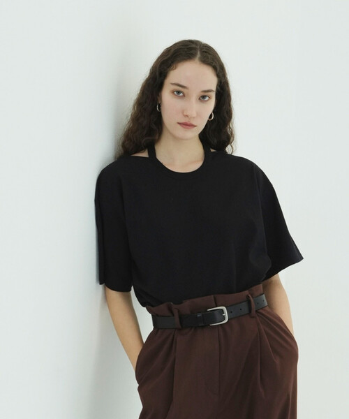 FREAK'S STORE(フリークスストア)の「CLANE/クラネ W FACE NOTCHED RIB OVER TOPS/ダブルフェイスノッチドリブオーバートップス(Tシャツ/カットソー・レディース・サックスブルー/ブラック/オフホワイト・フリ-)」の3枚目の写真
