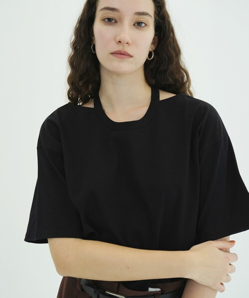 FREAK'S STORE(フリークスストア)の「CLANE/クラネ W FACE NOTCHED RIB OVER TOPS/ダブルフェイスノッチドリブオーバートップス(Tシャツ/カットソー・レディース・サックスブルー/ブラック/オフホワイト・フリ-)」の18枚目の写真