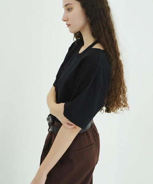 FREAK'S STORE(フリークスストア)の「CLANE/クラネ W FACE NOTCHED RIB OVER TOPS/ダブルフェイスノッチドリブオーバートップス(Tシャツ/カットソー・レディース・サックスブルー/ブラック/オフホワイト・フリ-)」の19枚目の写真