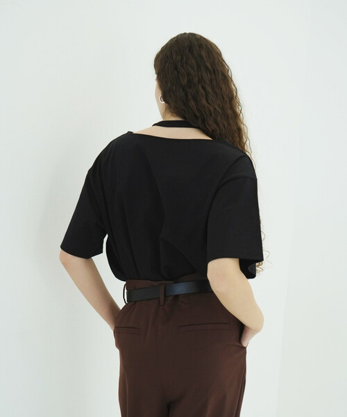 FREAK'S STORE(フリークスストア)の「CLANE/クラネ W FACE NOTCHED RIB OVER TOPS/ダブルフェイスノッチドリブオーバートップス(Tシャツ/カットソー・レディース・サックスブルー/ブラック/オフホワイト・フリ-)」の4枚目の写真