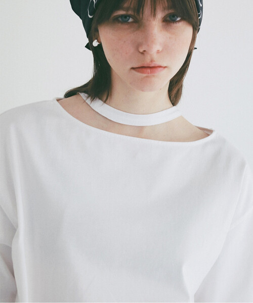 FREAK'S STORE(フリークスストア)の「CLANE/クラネ W FACE NOTCHED RIB OVER TOPS/ダブルフェイスノッチドリブオーバートップス(Tシャツ/カットソー・レディース・サックスブルー/ブラック/オフホワイト・フリ-)」の6枚目の写真
