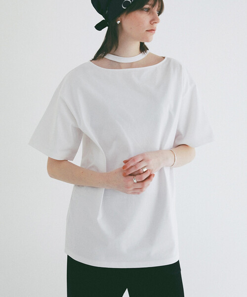 FREAK'S STORE(フリークスストア)の「CLANE/クラネ W FACE NOTCHED RIB OVER TOPS/ダブルフェイスノッチドリブオーバートップス(Tシャツ/カットソー・レディース・サックスブルー/ブラック/オフホワイト・フリ-)」の7枚目の写真