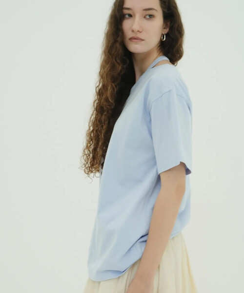FREAK'S STORE(フリークスストア)の「CLANE/クラネ W FACE NOTCHED RIB OVER TOPS/ダブルフェイスノッチドリブオーバートップス(Tシャツ/カットソー・レディース・サックスブルー/ブラック/オフホワイト・フリ-)」の13枚目の写真