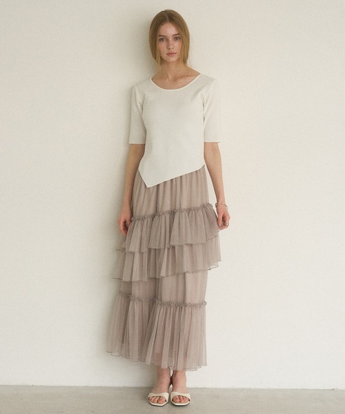 MIELI INVARIANT(ミエリインヴァリアント)の「Lame Tulle Tiered Skirt(スカート・レディース・アイボリー/グレー系その他/ブラック・FREE)」の15枚目の写真
