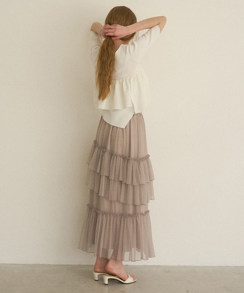 MIELI INVARIANT(ミエリインヴァリアント)の「Lame Tulle Tiered Skirt(スカート・レディース・アイボリー/グレー系その他/ブラック・FREE)」の18枚目の写真