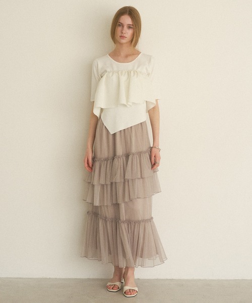 MIELI INVARIANT(ミエリインヴァリアント)の「Lame Tulle Tiered Skirt(スカート・レディース・アイボリー/グレー系その他/ブラック・FREE)」の16枚目の写真
