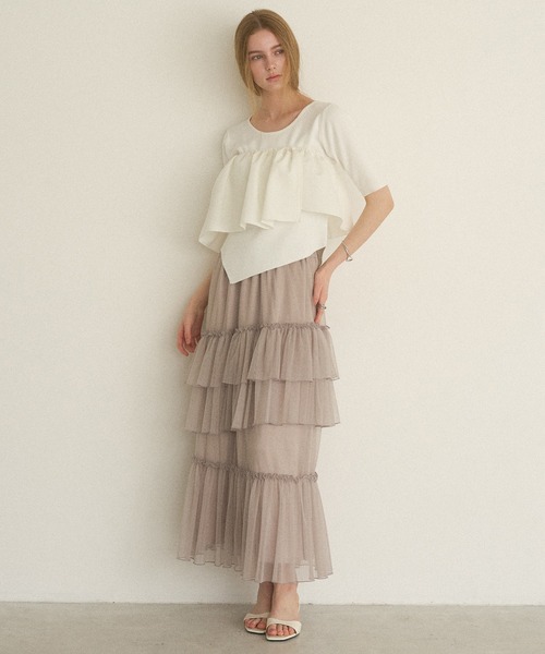 MIELI INVARIANT(ミエリインヴァリアント)の「Lame Tulle Tiered Skirt(スカート・レディース・アイボリー/グレー系その他/ブラック・FREE)」の17枚目の写真