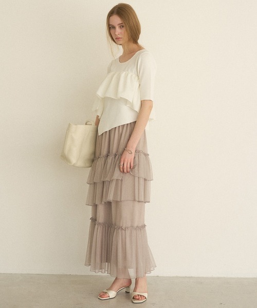 MIELI INVARIANT(ミエリインヴァリアント)の「Lame Tulle Tiered Skirt(スカート・レディース・アイボリー/グレー系その他/ブラック・FREE)」の20枚目の写真
