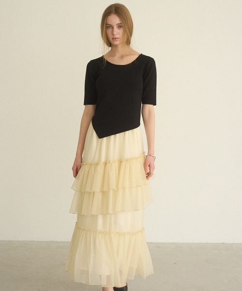 MIELI INVARIANT(ミエリインヴァリアント)の「Lame Tulle Tiered Skirt(スカート・レディース・アイボリー/グレー系その他/ブラック・FREE)」の21枚目の写真