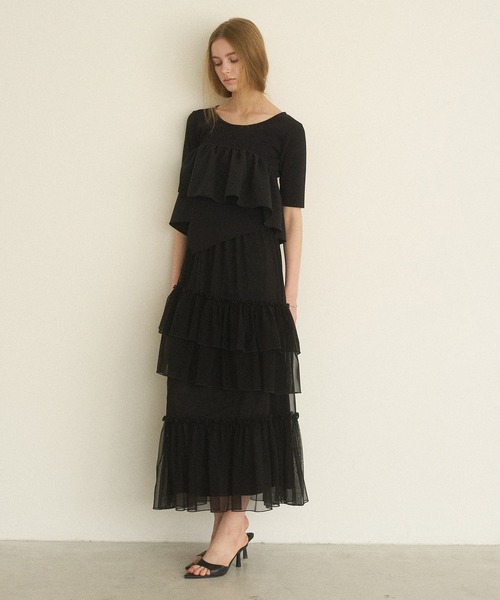 MIELI INVARIANT(ミエリインヴァリアント)の「Lame Tulle Tiered Skirt(スカート・レディース・アイボリー/グレー系その他/ブラック・FREE)」の10枚目の写真