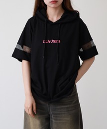ロゴ刺繍袖メッシュ半袖パーカー