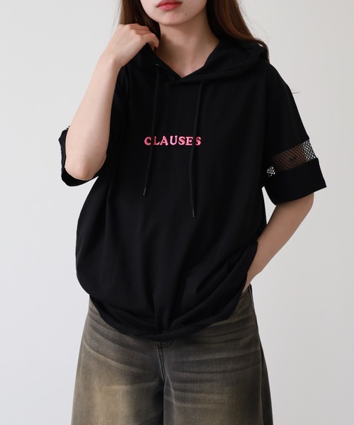 atONE(アットワン)の「ロゴ刺繍袖メッシュ半袖パーカー(パーカー・レディース・ブラック/オフホワイト・M)」の12枚目の写真