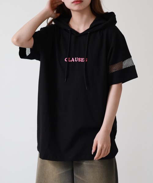 atONE(アットワン)の「ロゴ刺繍袖メッシュ半袖パーカー(パーカー・レディース・ブラック/オフホワイト・M)」の14枚目の写真