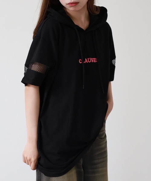 atONE(アットワン)の「ロゴ刺繍袖メッシュ半袖パーカー(パーカー・レディース・ブラック/オフホワイト・M)」の15枚目の写真