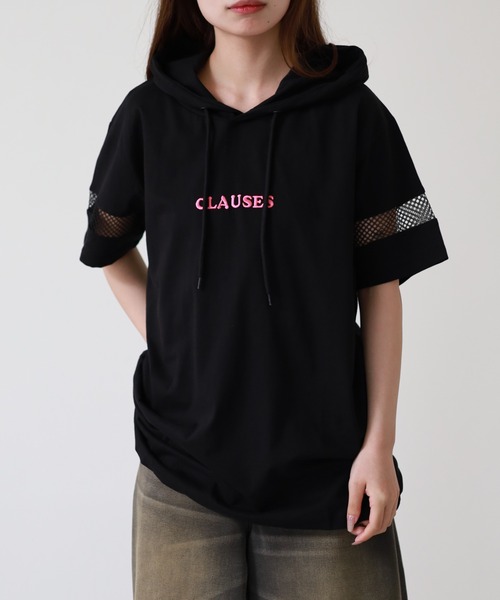 atONE(アットワン)の「ロゴ刺繍袖メッシュ半袖パーカー(パーカー・レディース・ブラック/オフホワイト・M)」の16枚目の写真