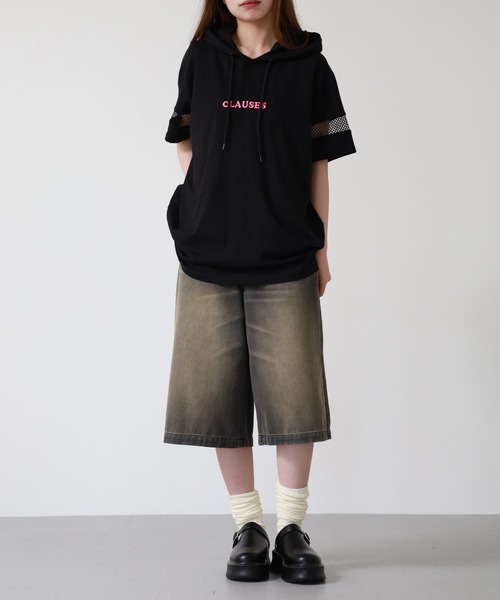 atONE(アットワン)の「ロゴ刺繍袖メッシュ半袖パーカー(パーカー・レディース・ブラック/オフホワイト・M)」の17枚目の写真