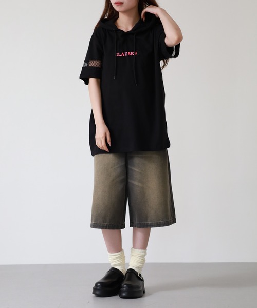 atONE(アットワン)の「ロゴ刺繍袖メッシュ半袖パーカー(パーカー・レディース・ブラック/オフホワイト・M)」の18枚目の写真