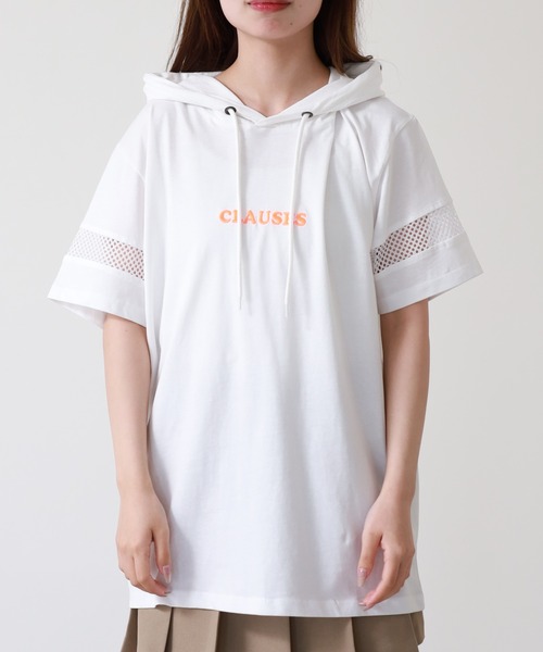 atONE(アットワン)の「ロゴ刺繍袖メッシュ半袖パーカー(パーカー・レディース・ブラック/オフホワイト・M)」の19枚目の写真