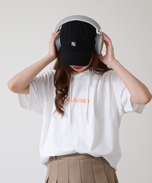 atONE(アットワン)の「ロゴ刺繍袖メッシュ半袖パーカー(パーカー・レディース・ブラック/オフホワイト・M)」の7枚目の写真