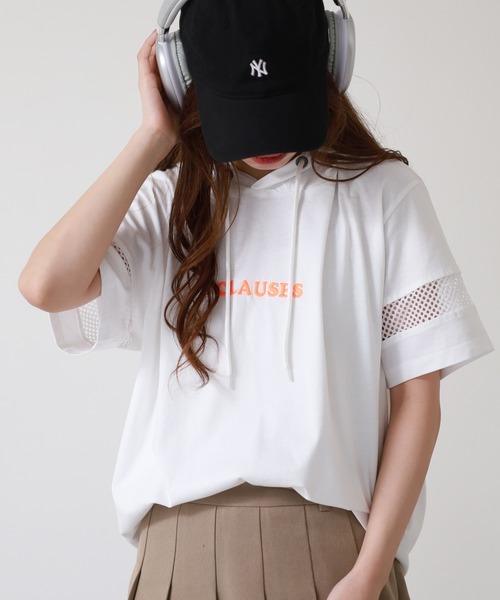 atONE(アットワン)の「ロゴ刺繍袖メッシュ半袖パーカー(パーカー・レディース・ブラック/オフホワイト・M)」の8枚目の写真