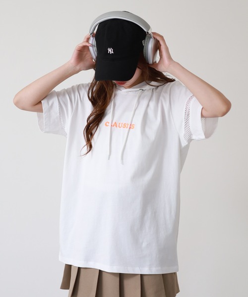 atONE(アットワン)の「ロゴ刺繍袖メッシュ半袖パーカー(パーカー・レディース・ブラック/オフホワイト・M)」の6枚目の写真