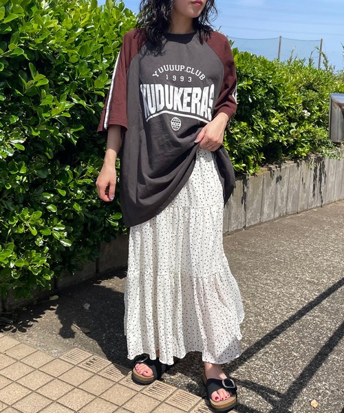 CRB（シーアールビー）の「袖ラインラグラン配色ビッグTシャツ（Tシャツ/カットソー・レディース・チャコール/ネイビー/オフホワイト/グレー・F）」の20枚目の写真