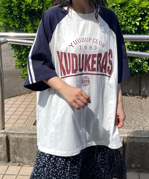 CRB（シーアールビー）の「袖ラインラグラン配色ビッグTシャツ（Tシャツ/カットソー・レディース・チャコール/ネイビー/オフホワイト/グレー・F）」の14枚目の写真