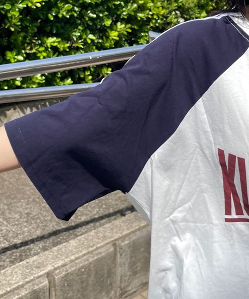 CRB（シーアールビー）の「袖ラインラグラン配色ビッグTシャツ（Tシャツ/カットソー・レディース・チャコール/ネイビー/オフホワイト/グレー・F）」の9枚目の写真