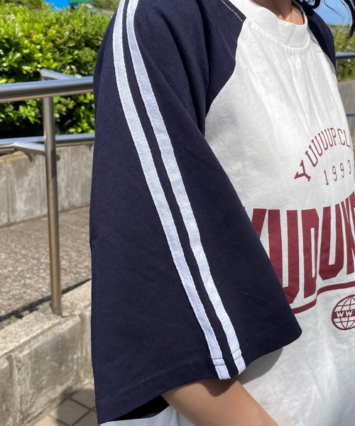 CRB（シーアールビー）の「袖ラインラグラン配色ビッグTシャツ（Tシャツ/カットソー・レディース・チャコール/ネイビー/オフホワイト/グレー・F）」の10枚目の写真