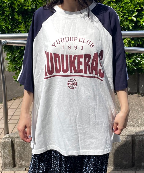 CRB（シーアールビー）の「袖ラインラグラン配色ビッグTシャツ（Tシャツ/カットソー・レディース・チャコール/ネイビー/オフホワイト/グレー・F）」の15枚目の写真
