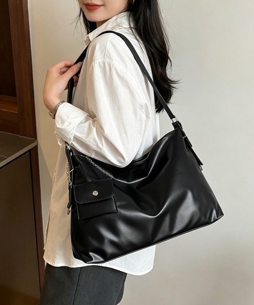 Miniministore(ミニミニストア)の「PUレザーワンショルダートート 大容量鞄(ショルダーバッグ・レディース・ブラック/ブラウン/キャメル・FREE)」の4枚目の写真
