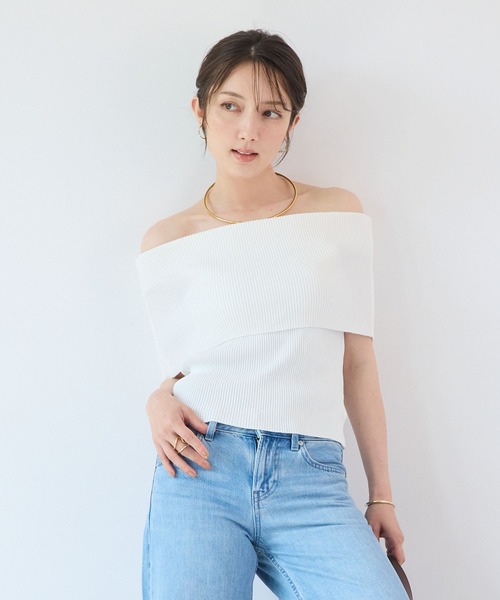 Futier land（フューティアランド）の「オフショルニットトップス（ニット/セーター・レディース・オフホワイト/ライトグレー/ブラック/ベージュ・FREE）」の5枚目の写真