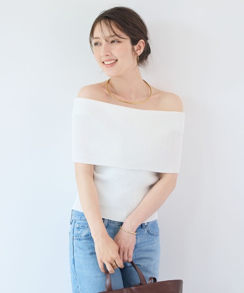 Futier land（フューティアランド）の「オフショルニットトップス（ニット/セーター・レディース・オフホワイト/ライトグレー/ブラック/ベージュ・FREE）」の7枚目の写真