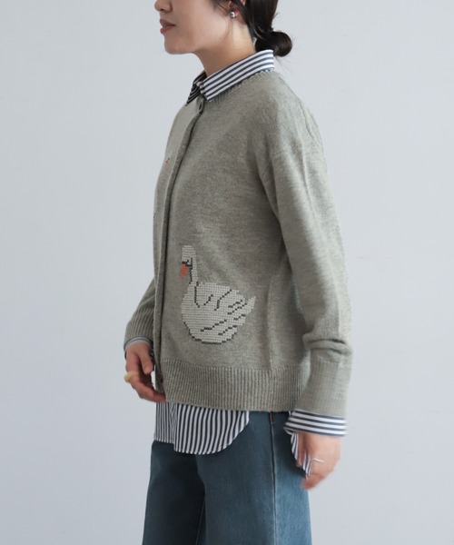 NOMBRE IMPAIR(ノンブルアンペール)の「【予約】スワン刺繍 クルーネックカーデ(ニット/セーター・レディース・グレー/ネイビー・FREE)」の12枚目の写真