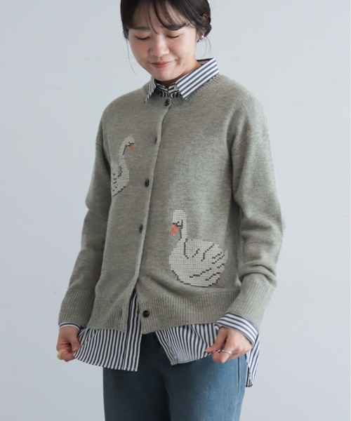 NOMBRE IMPAIR(ノンブルアンペール)の「【予約】スワン刺繍 クルーネックカーデ(ニット/セーター・レディース・グレー/ネイビー・FREE)」の8枚目の写真