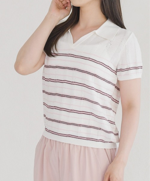 MISCH MASCH（ミッシュマッシュ）の「2026春夏新作 配色ボーダースキッパーニット（ニット/セーター・レディース・ブルー/ピンク・ﾌﾘ-）」の2枚目の写真
