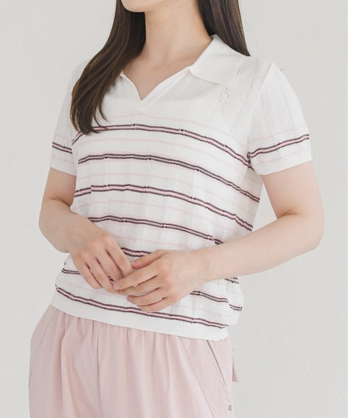 MISCH MASCH（ミッシュマッシュ）の「2026春夏新作 配色ボーダースキッパーニット（ニット/セーター・レディース・ブルー/ピンク・ﾌﾘ-）」の6枚目の写真