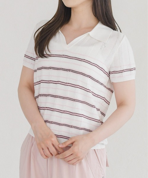 MISCH MASCH（ミッシュマッシュ）の「2026春夏新作 配色ボーダースキッパーニット（ニット/セーター・レディース・ブルー/ピンク・ﾌﾘ-）」の7枚目の写真