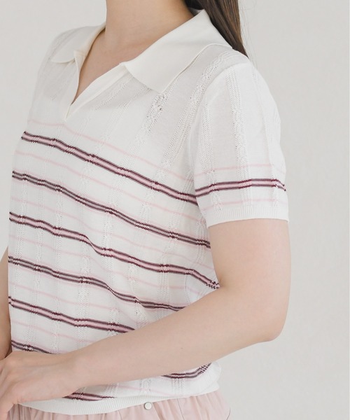 MISCH MASCH（ミッシュマッシュ）の「2026春夏新作 配色ボーダースキッパーニット（ニット/セーター・レディース・ブルー/ピンク・ﾌﾘ-）」の12枚目の写真