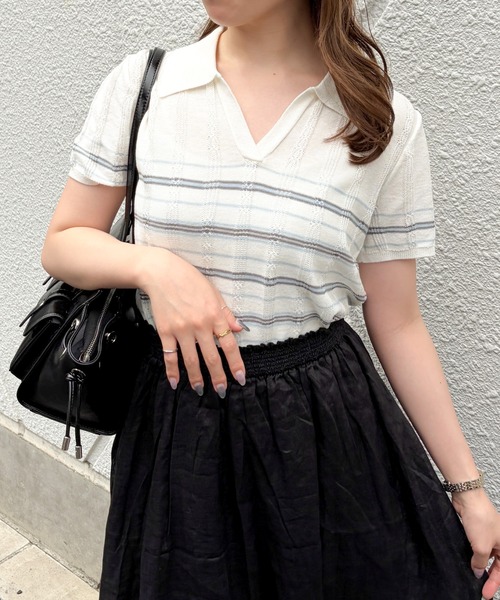 MISCH MASCH（ミッシュマッシュ）の「2026春夏新作 配色ボーダースキッパーニット（ニット/セーター・レディース・ブルー/ピンク・ﾌﾘ-）」の5枚目の写真