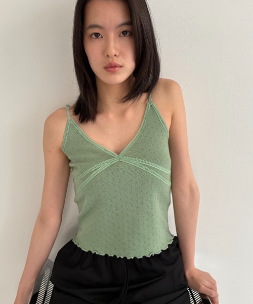 FUULLY STUDIO(フーリィーステューディオ)の「パターンメッシュレースキャミソール(キャミソール・レディース・グリーン/アイボリー/チャコールグレー・FREE)」の10枚目の写真