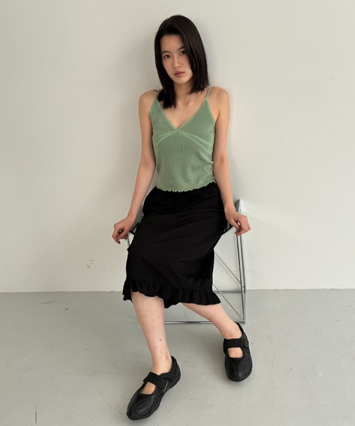 FUULLY STUDIO(フーリィーステューディオ)の「パターンメッシュレースキャミソール(キャミソール・レディース・グリーン/アイボリー/チャコールグレー・FREE)」の12枚目の写真