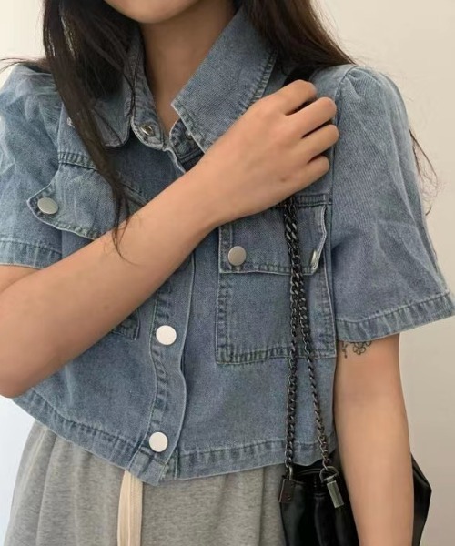 FAVORITO（ファヴォリート）の「襟付きデニムジャケット（デニムジャケット・レディース・ダークブルー/ライトブルー・F）」の15枚目の写真